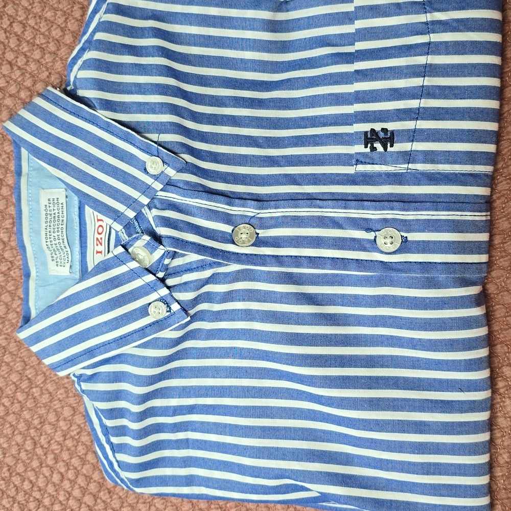 Izod Youth Blue and White Striped Button Down Shirt - Size 10/12 - Picture 10 of 10